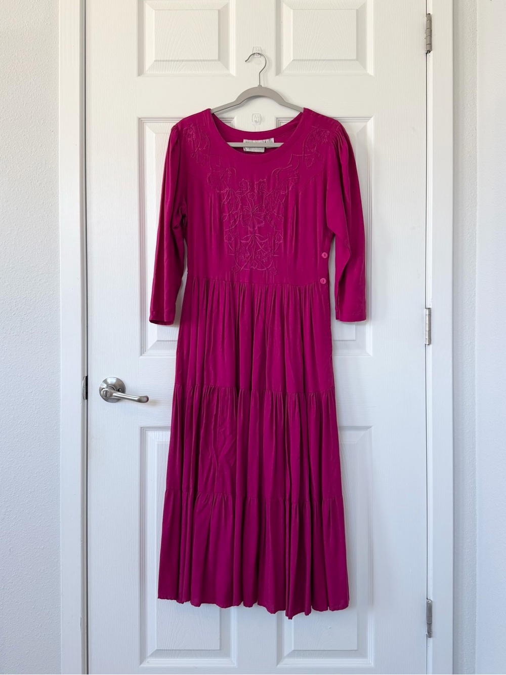 Vintage Fuchsia Embroidered Tiered Midi Dress by Passports Pier 1 Imports